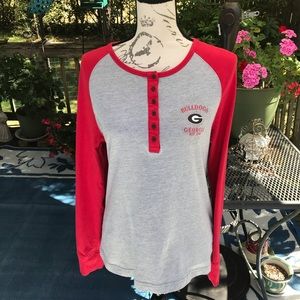 Colosseum Athletics Red Grey Henley Button Long Sleeved UGA Georgia Top Size XL